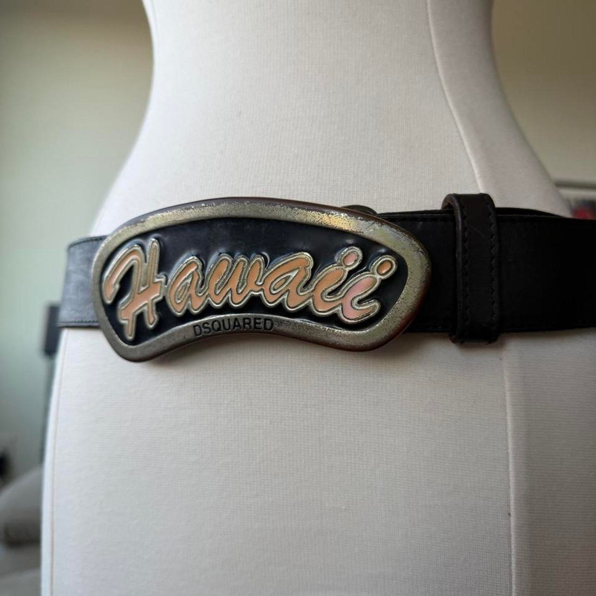 Dsquared2 SS2005 Hawaii Logo Buckle Black Leather Belt