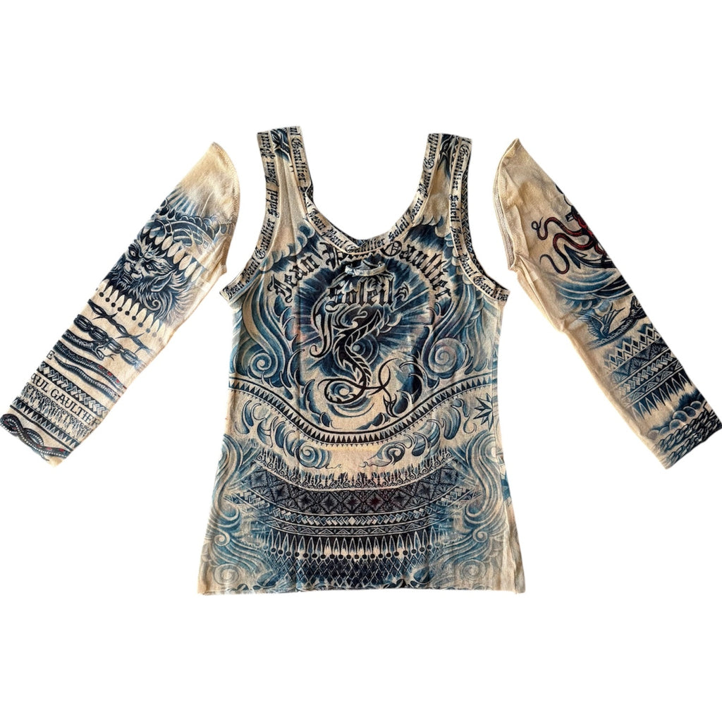 Jean Paul Gaultier Soleil Tattoo Mesh Tank Top