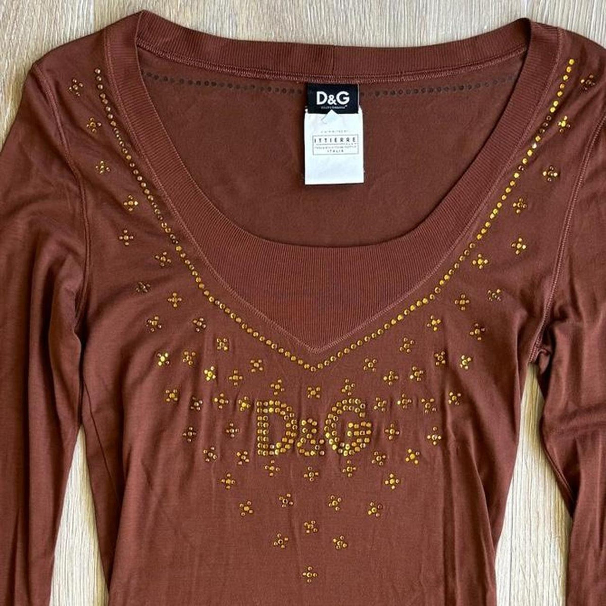 Dolce & Gabbana Rhinestone Long Sleeve Cut & Sew y2k Top