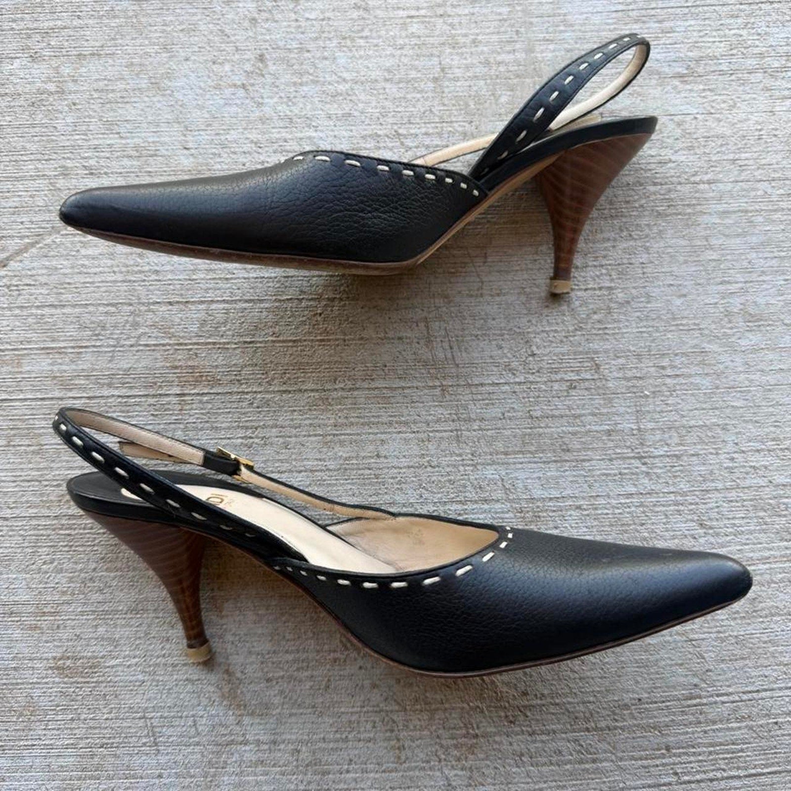 Fendi Selleria Black Leather Slingback Pumps