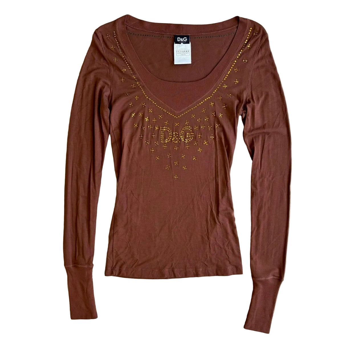Dolce & Gabbana Rhinestone Long Sleeve Cut & Sew y2k Top