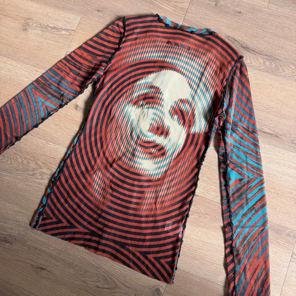 Jean Paul Gaultier Femme Psychedelic Face Graphic Mesh Cardigan