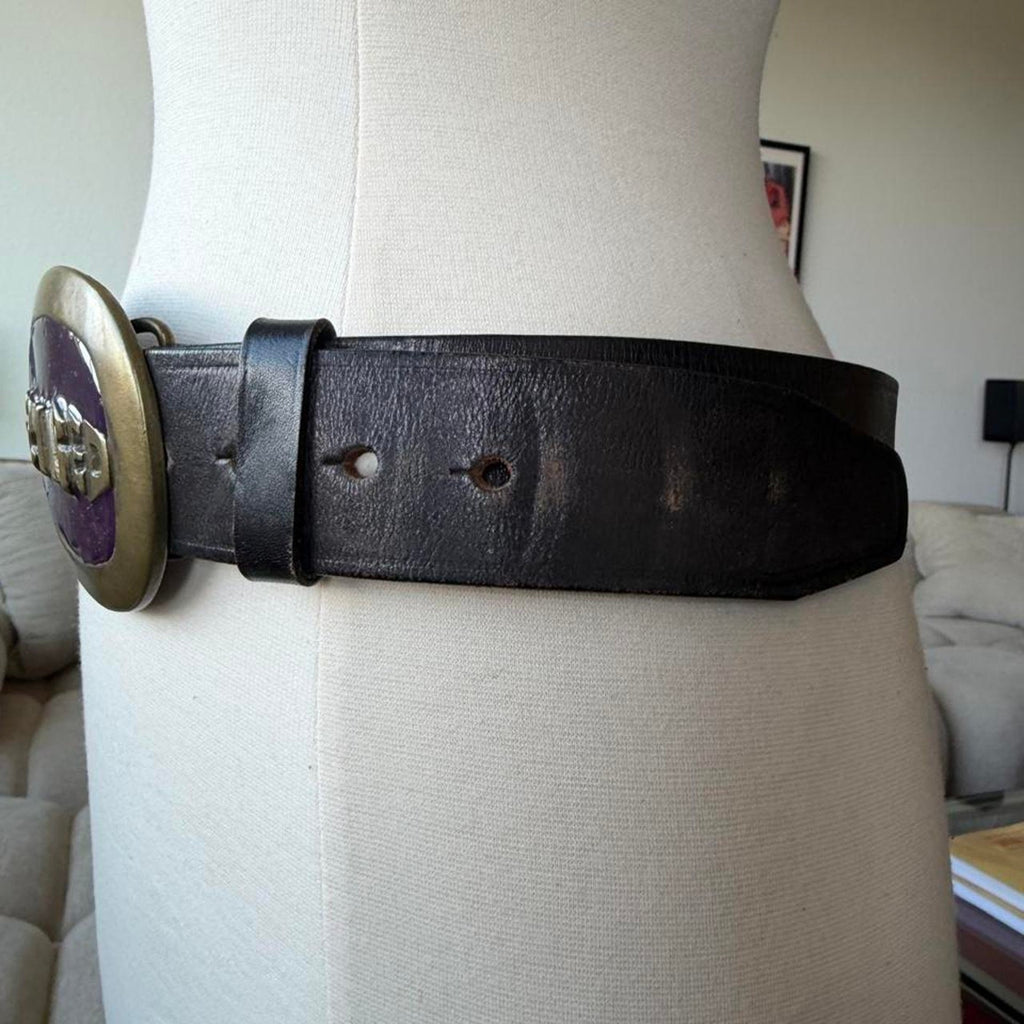 Dsquared2 Purple Brass Logo Buckle Black Leather Belt