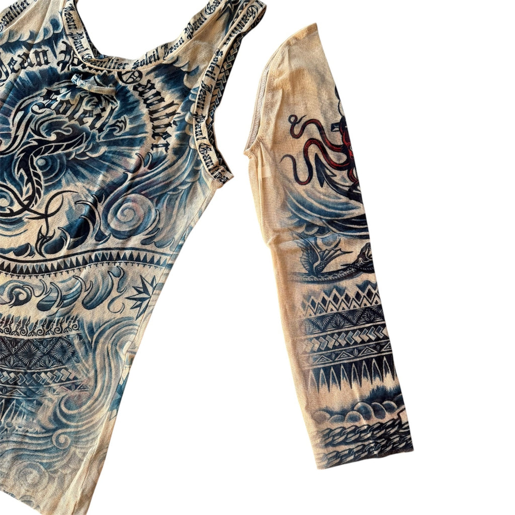 Jean Paul Gaultier Soleil Tattoo Mesh Tank Top