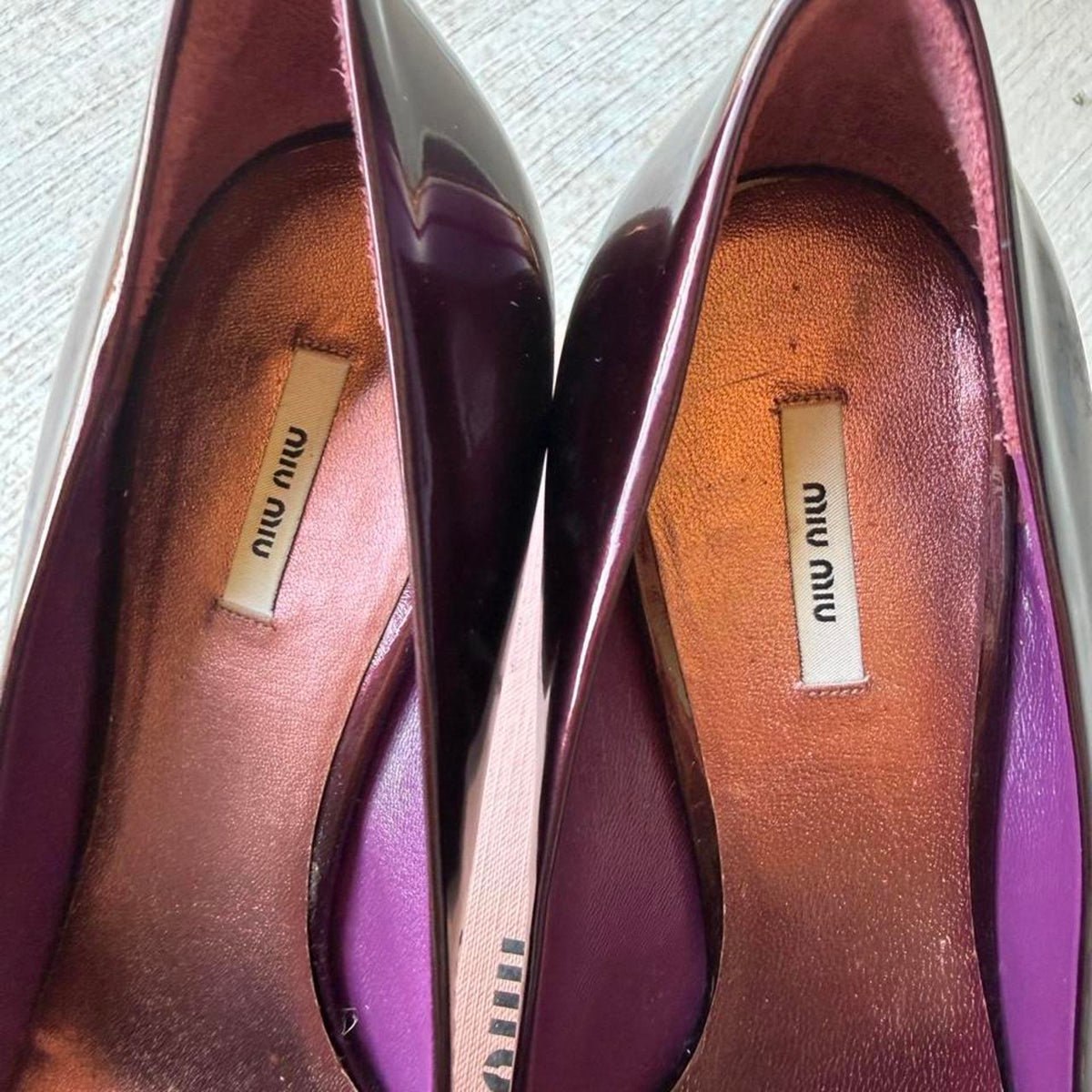 Miu Miu Bow Burgundy Patent Peep-Toe Pumps