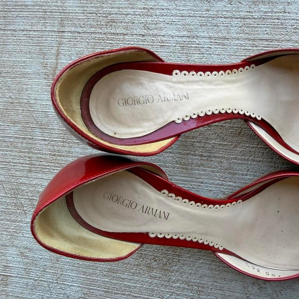 Giorgio Armani Red Patent Pointed-Toe d'Orsay Pumps