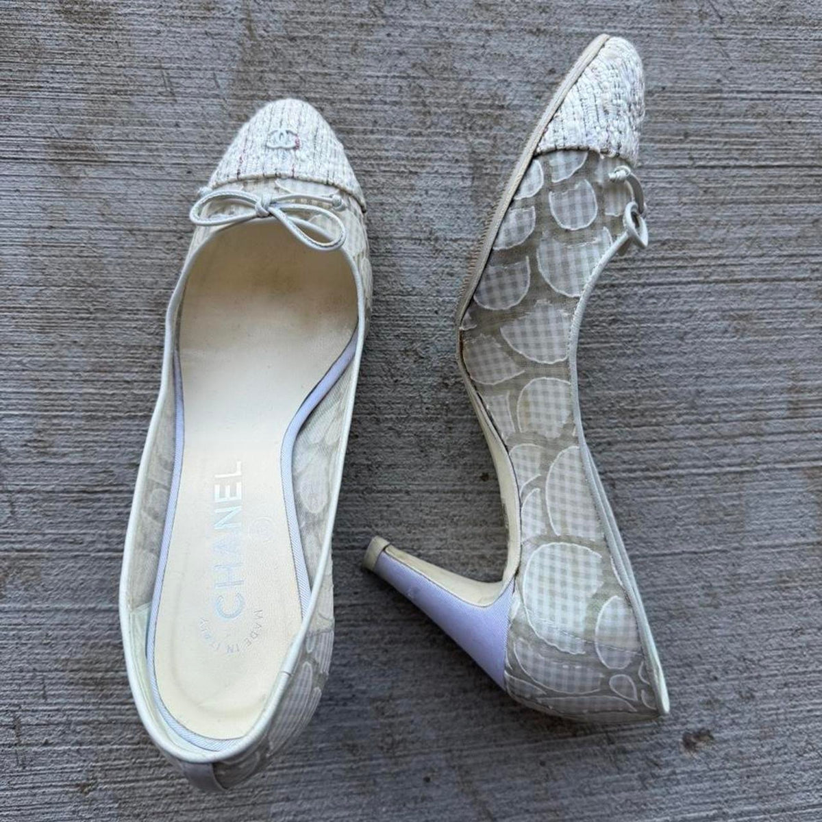 Chanel Tweed Cap-Toe Camellia Mesh Pumps Y2K