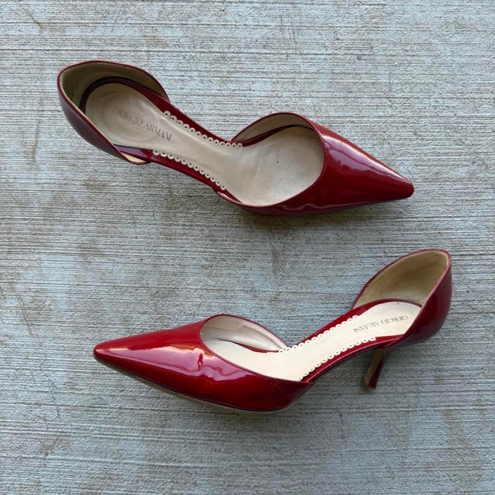 Giorgio Armani Red Patent Pointed-Toe d'Orsay Pumps
