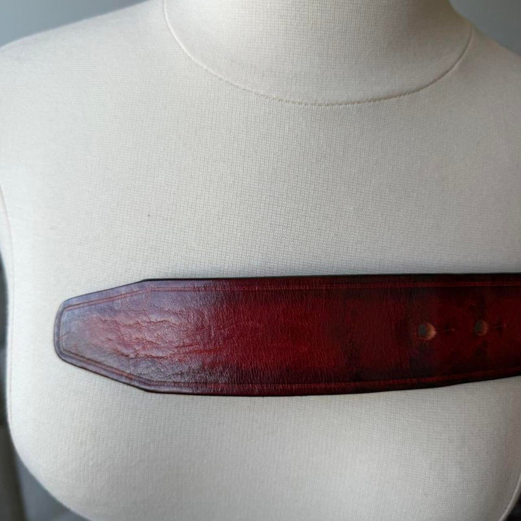 Dsquared2 Brass Logo Buckle Red/Brown Leather Belt