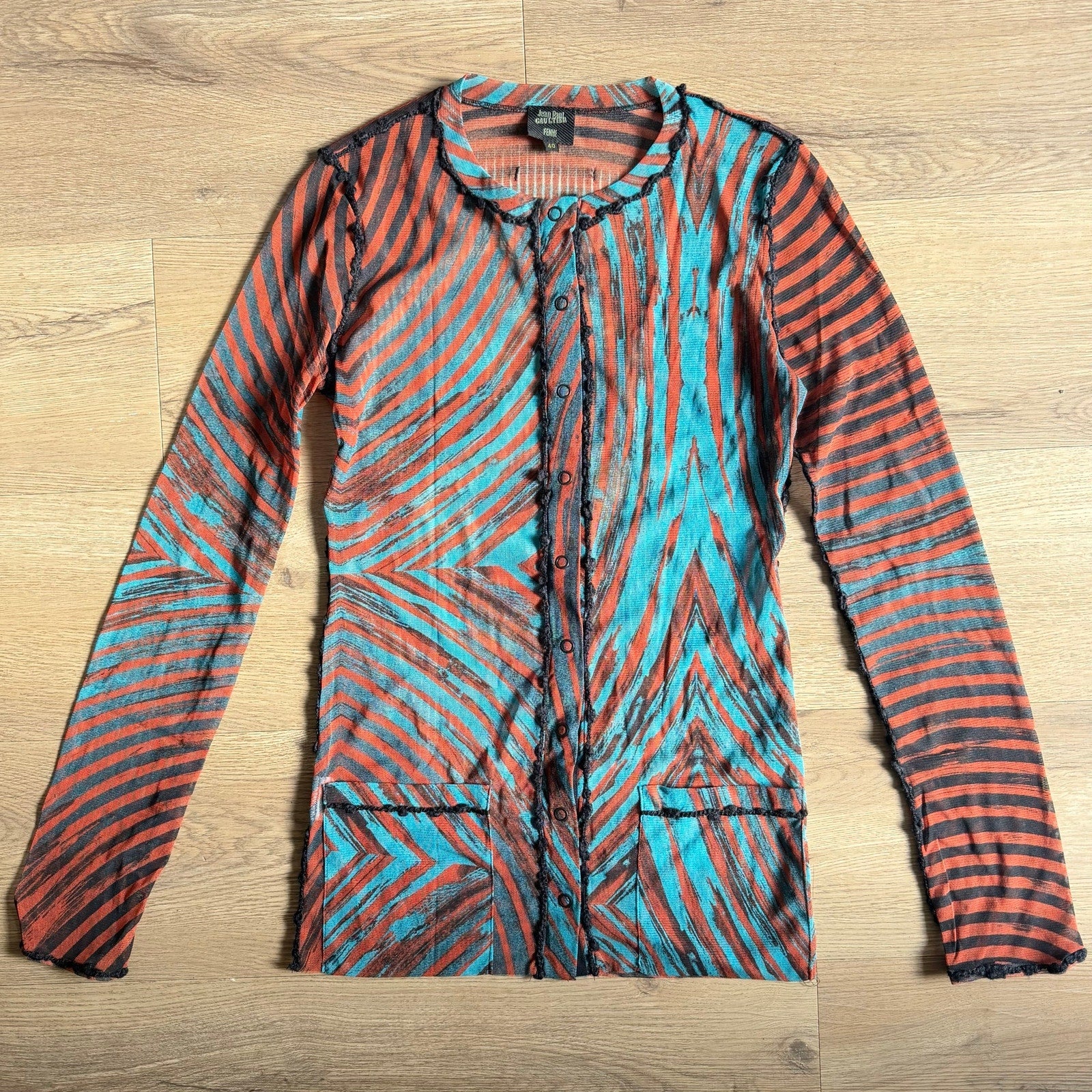 Jean Paul Gaultier Femme Psychedelic Face Graphic Mesh Cardigan