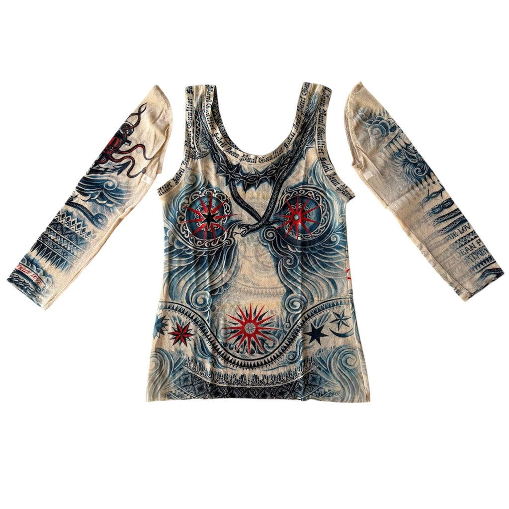 Jean Paul Gaultier Soleil Tattoo Mesh Tank Top