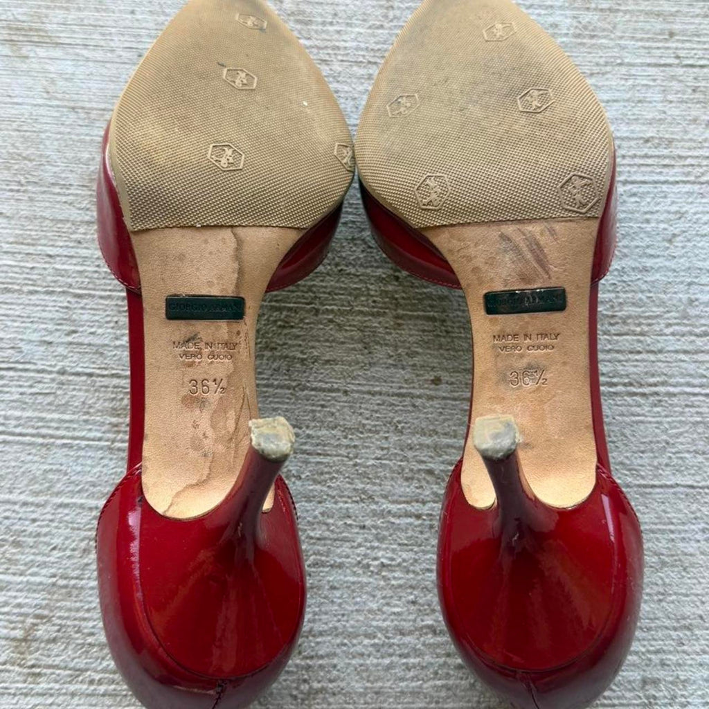 Giorgio Armani Red Patent Pointed-Toe d'Orsay Pumps