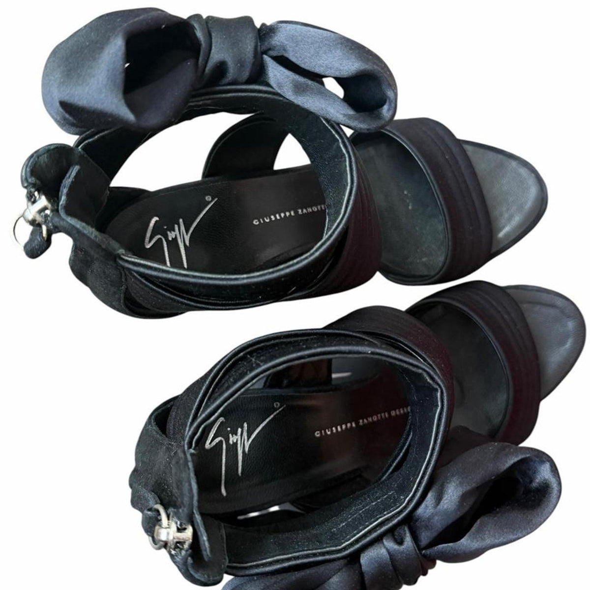 Giuseppe Zanotti Design Satin Ribbon Heeled Sandals Black