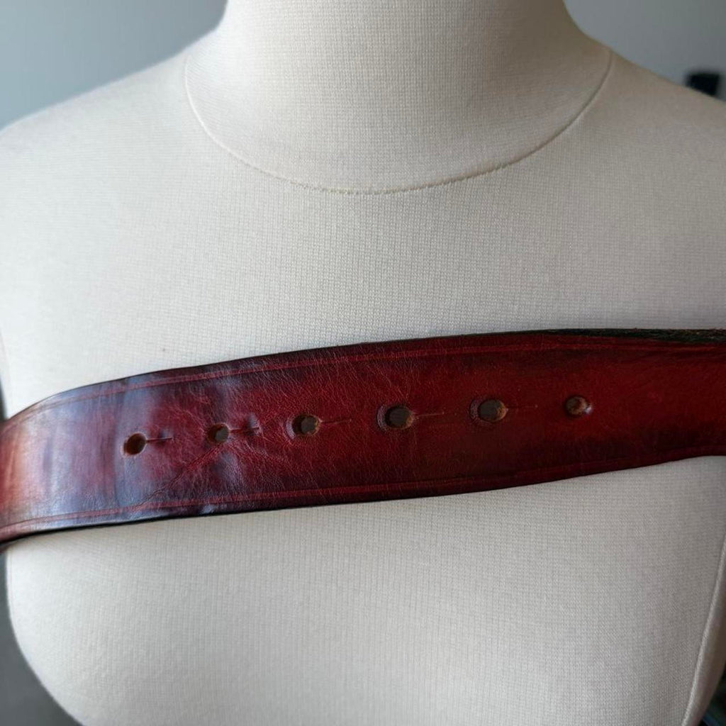 Dsquared2 Brass Logo Buckle Red/Brown Leather Belt