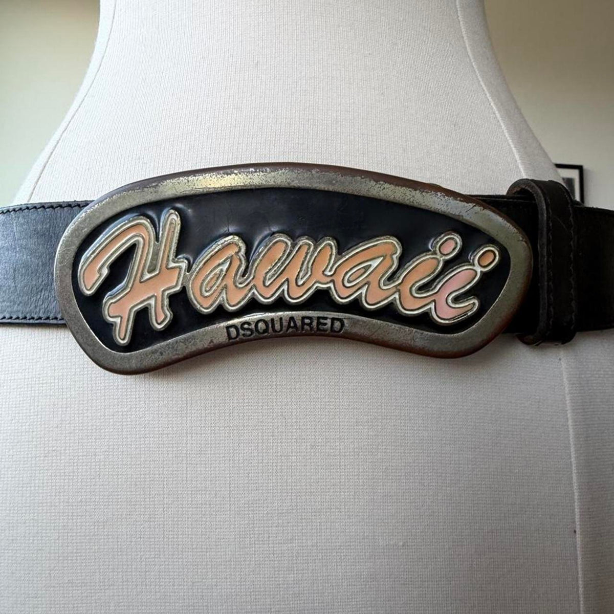 Dsquared2 SS2005 Hawaii Logo Buckle Black Leather Belt