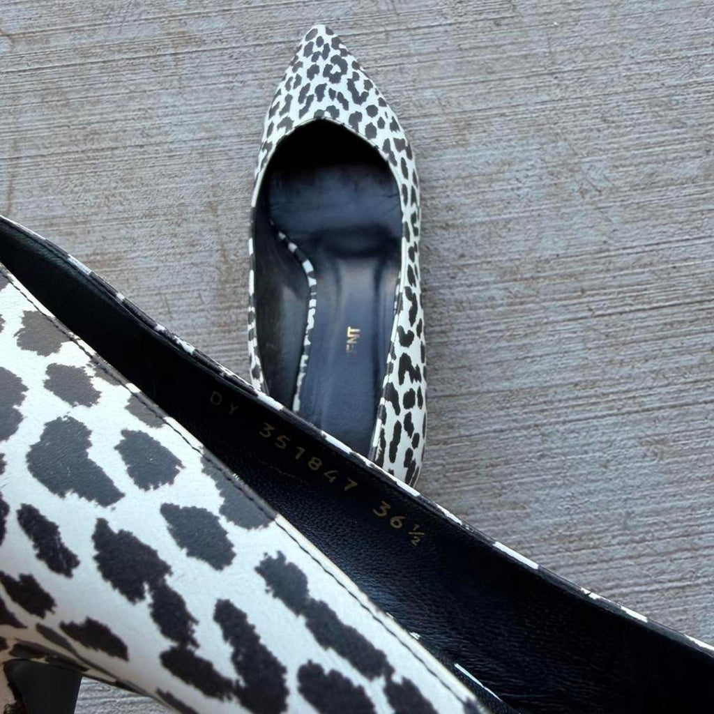 Saint Laurent Leopard Calf Hair Pointed Kitten Pumps
