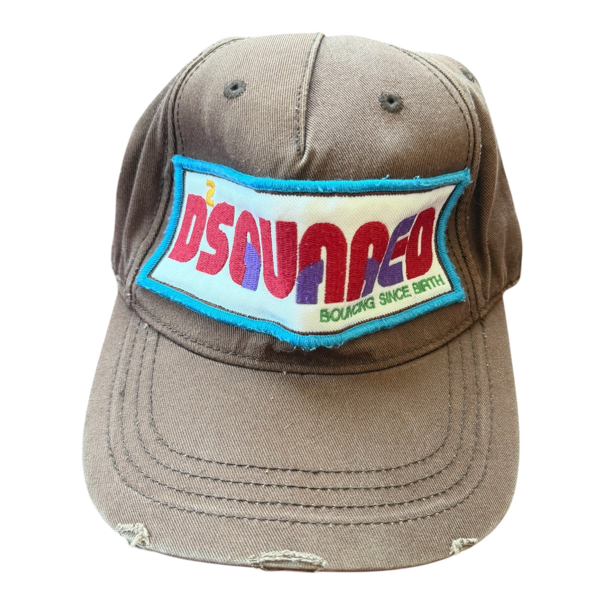 DSQUARED2 Patch Logo Cap Brown Distressed Paint Splatter