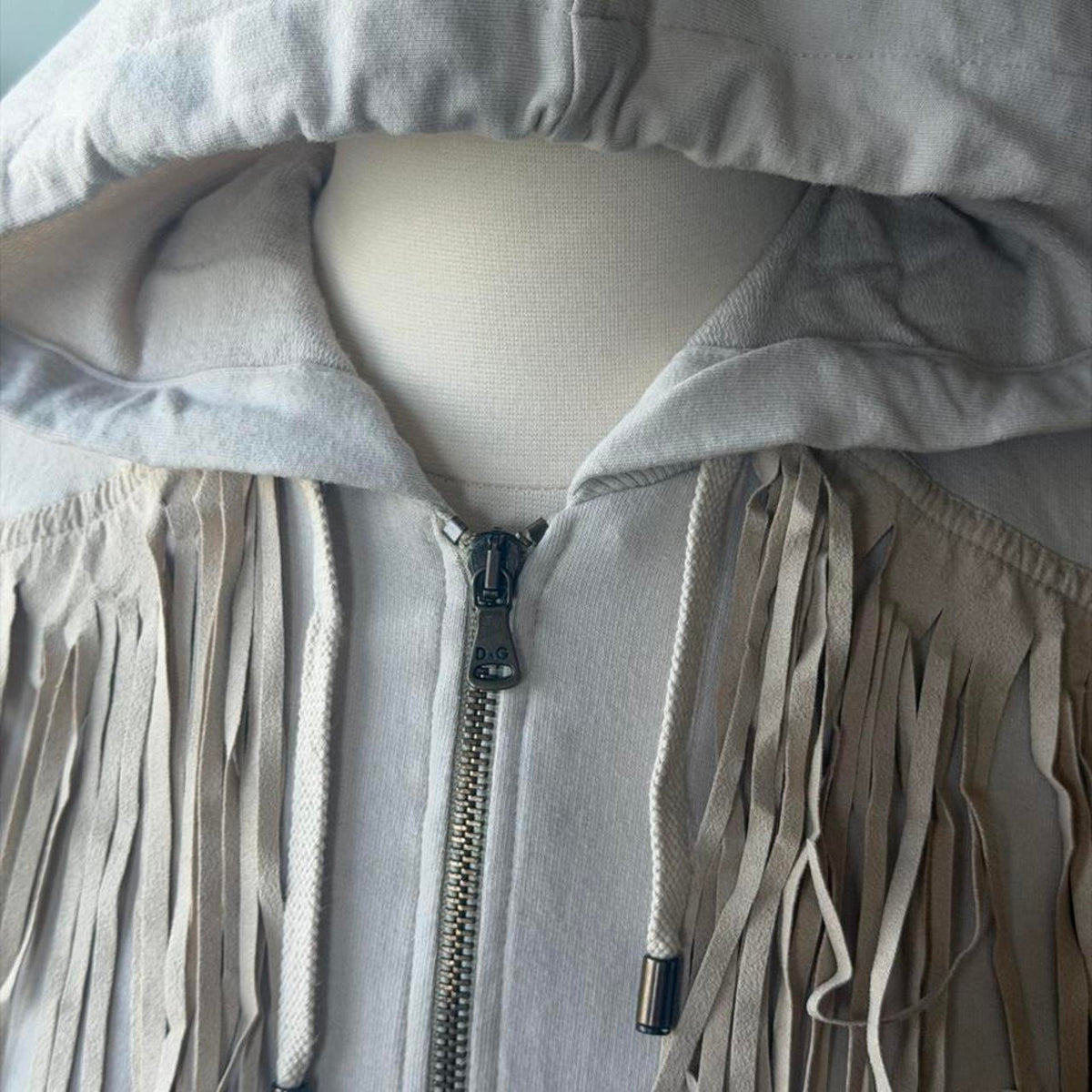 D&G Dolce & Gabbana Leather Fringe Sleeveless Hoodie