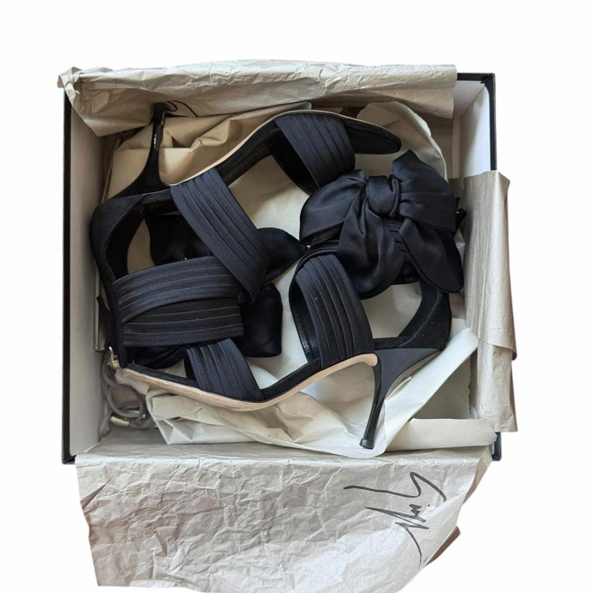 Giuseppe Zanotti Design Satin Ribbon Heeled Sandals Black