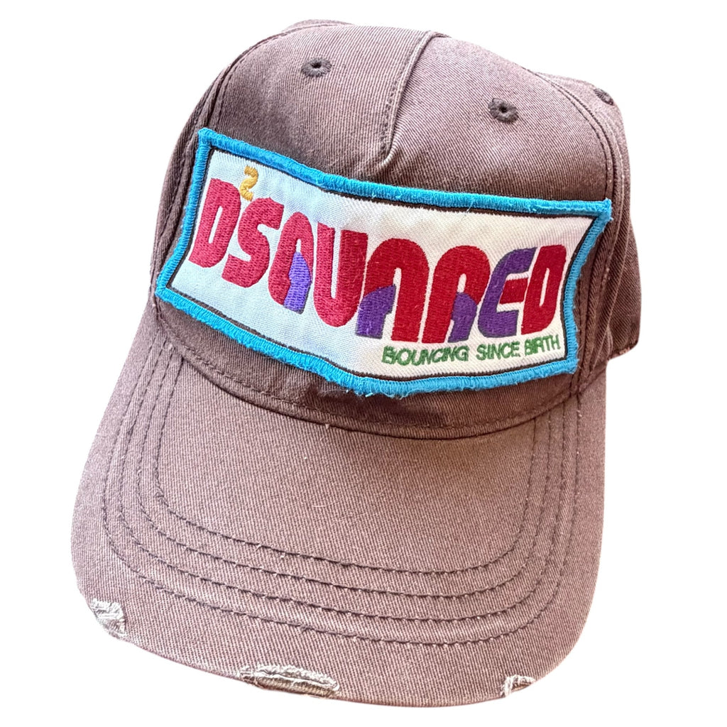 DSQUARED2 Patch Logo Cap Brown Distressed Paint Splatter