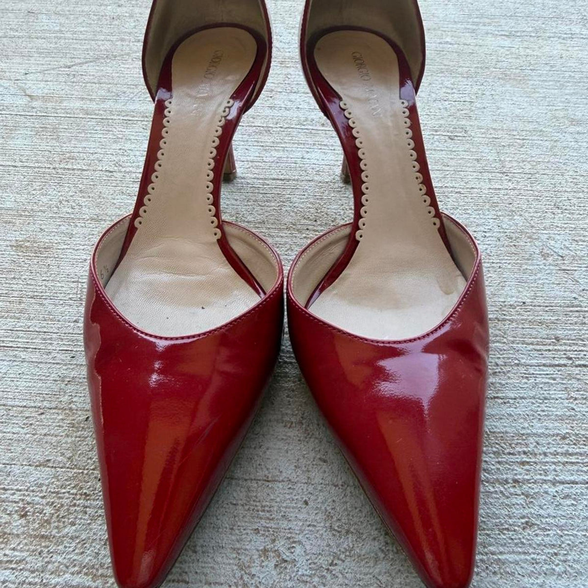 Giorgio Armani Red Patent Pointed-Toe d'Orsay Pumps