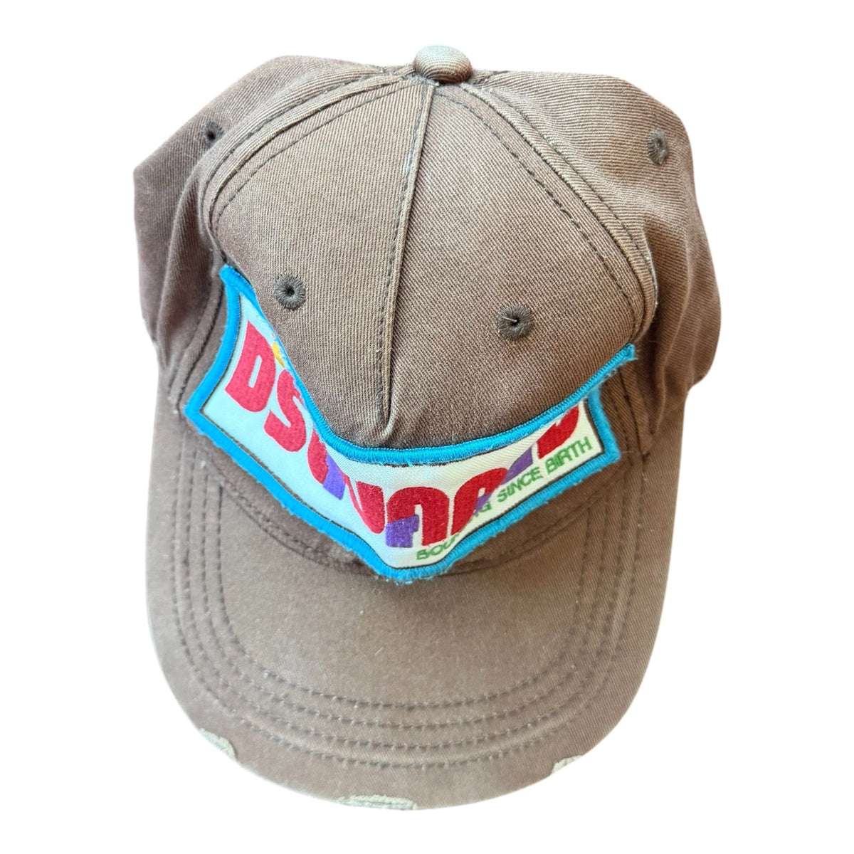DSQUARED2 Patch Logo Cap Brown Distressed Paint Splatter