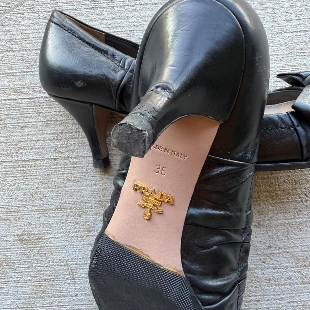Prada Bow Black Leather Y2K Pumps