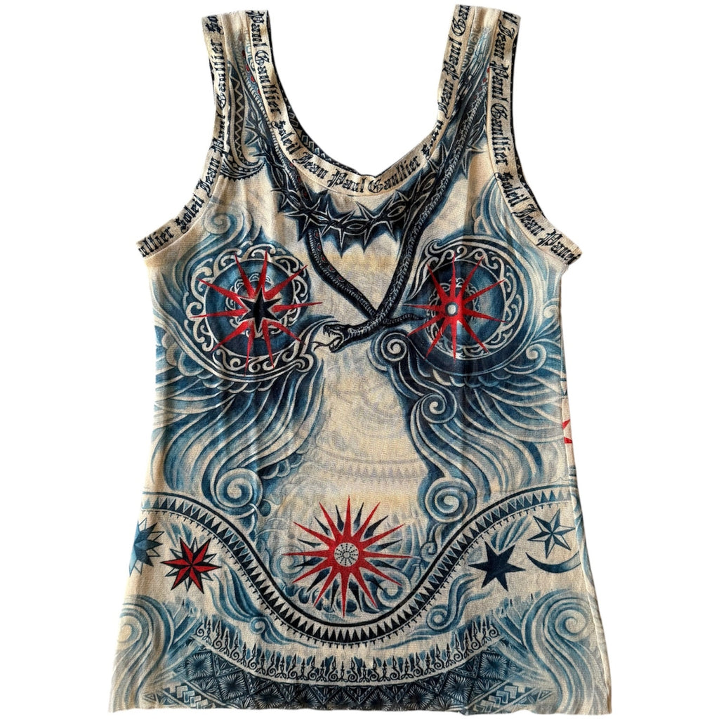 Jean Paul Gaultier Soleil Tattoo Mesh Tank Top