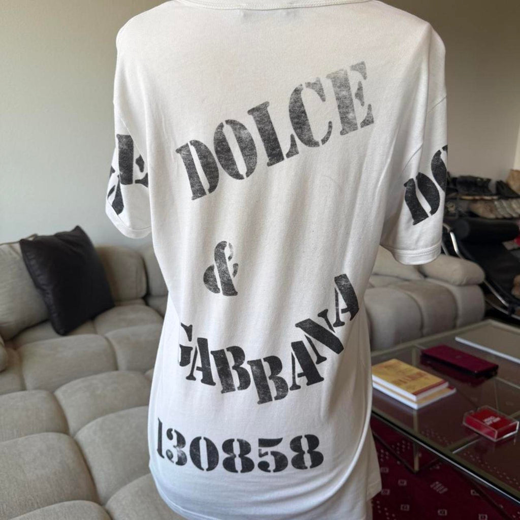 Dolce & Gabbana Made In Italy Stencil Print White T-Shirt