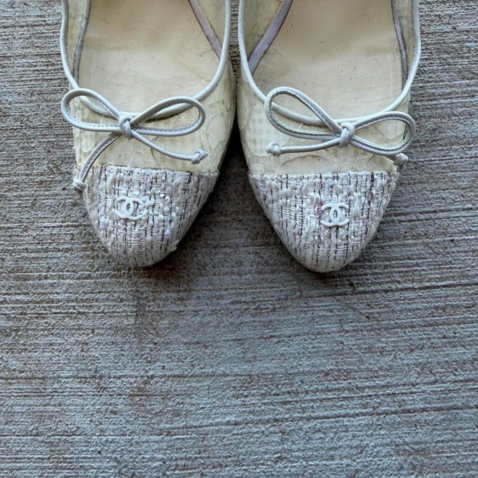 Chanel Tweed Cap-Toe Camellia Mesh Pumps Y2K