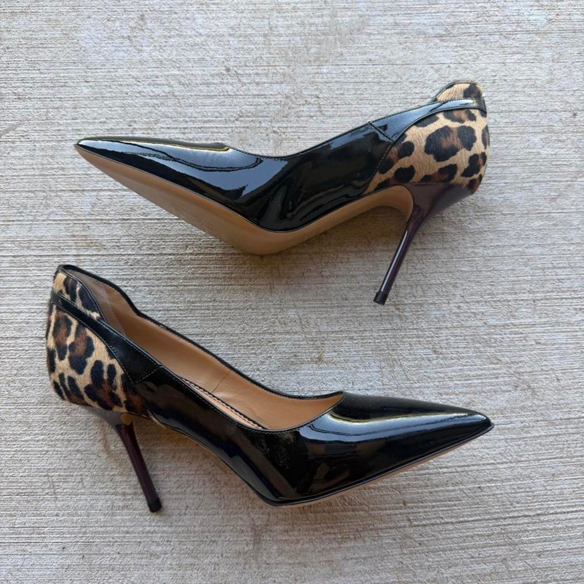 Dsquared2 Leopard Calf Hair Black Patent Pointed Pumps