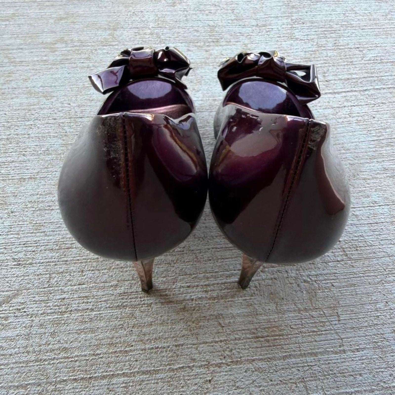 Miu Miu Bow Burgundy Patent Peep-Toe Pumps