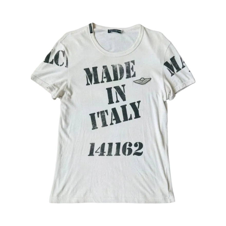 Dolce & Gabbana Made In Italy Stencil Print White T-Shirt