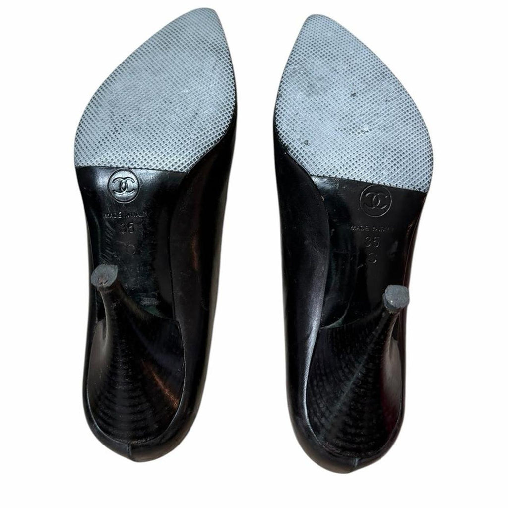 Chanel Clover Motif Leather Pointed Toe Pumps Black