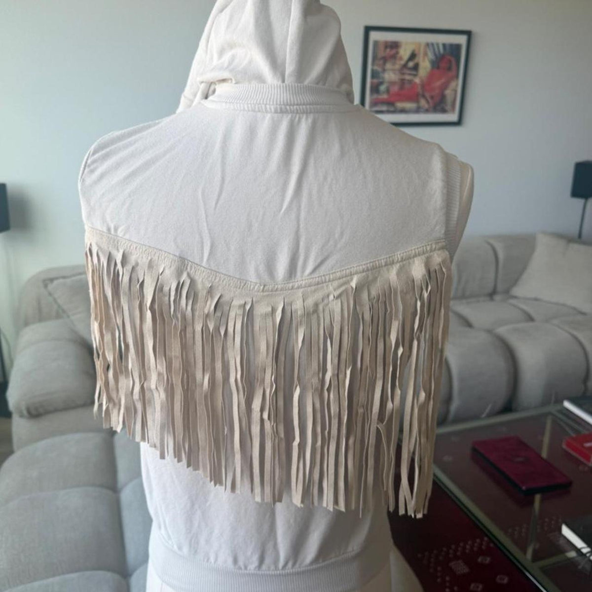 D&G Dolce & Gabbana Leather Fringe Sleeveless Hoodie