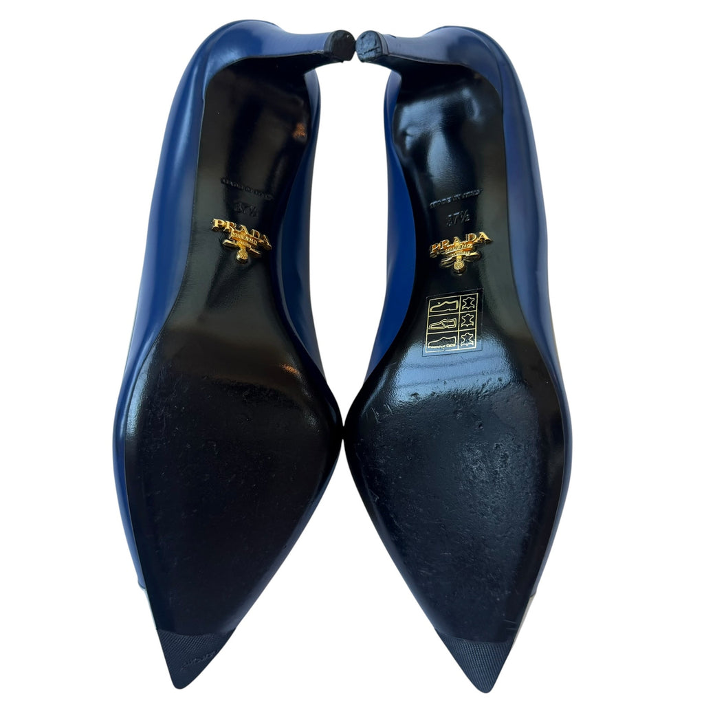 Prada Ribbon Pointed Toe Pumps Blue / White