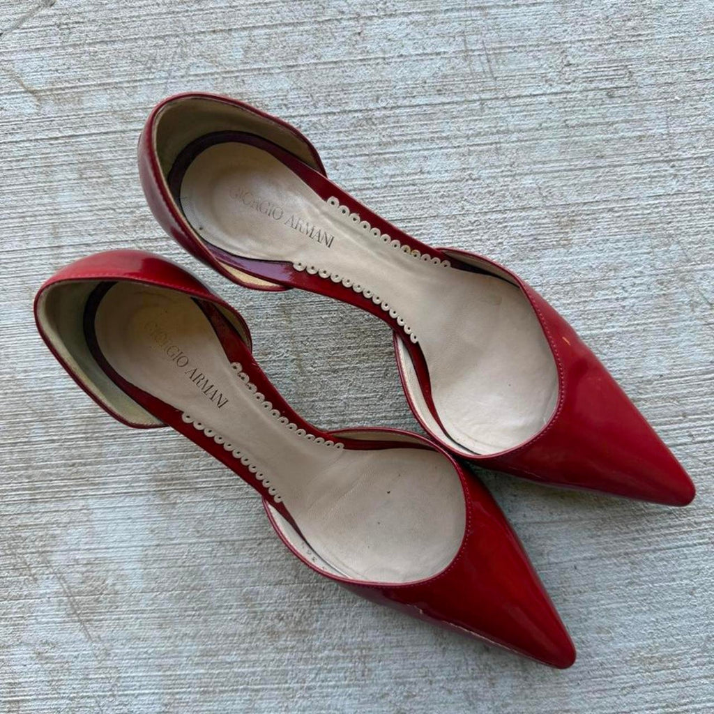 Giorgio Armani Red Patent Pointed-Toe d'Orsay Pumps
