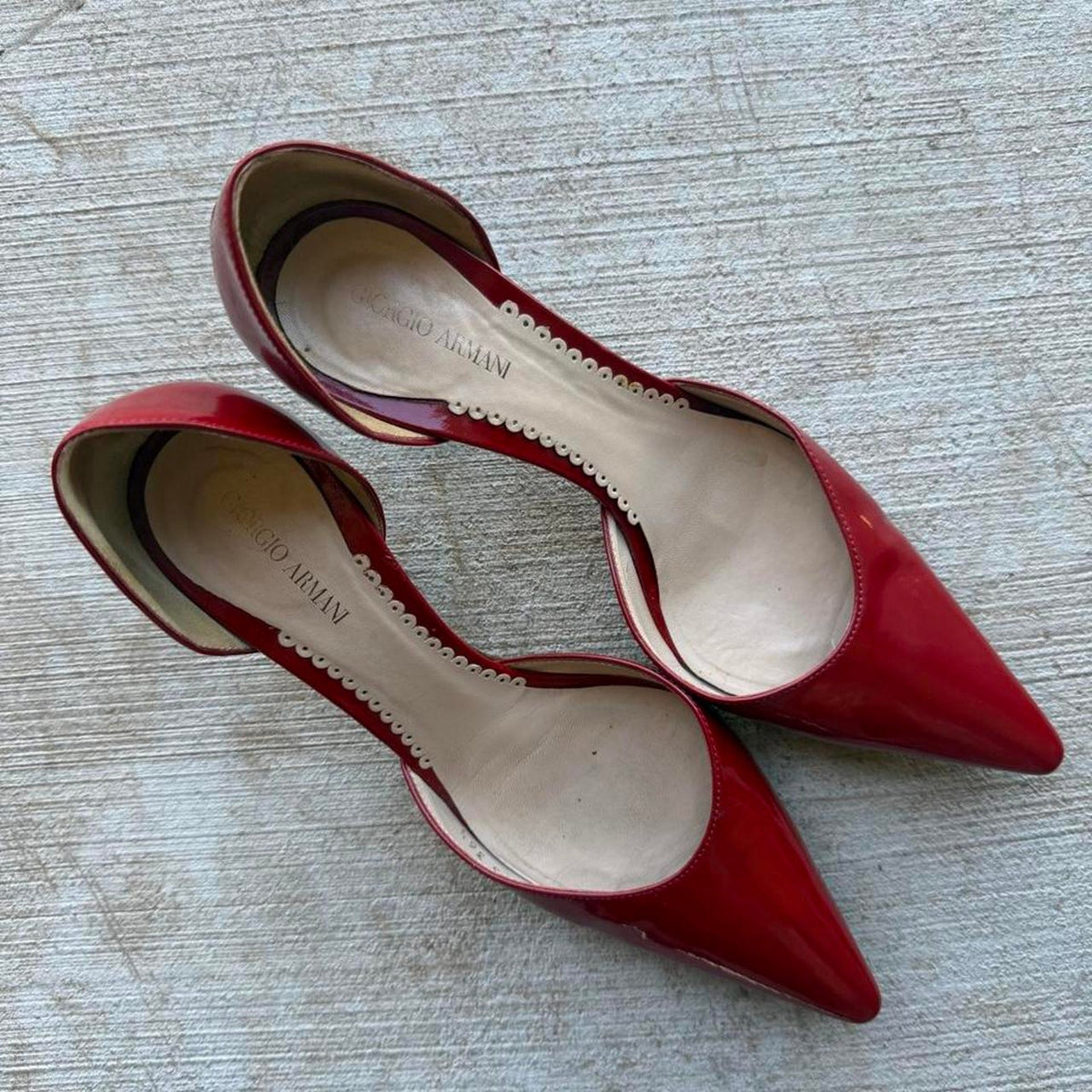 Giorgio Armani Red Patent Pointed-Toe d'Orsay Pumps