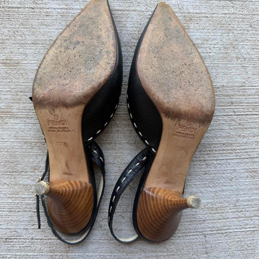 Fendi Selleria Black Leather Slingback Pumps