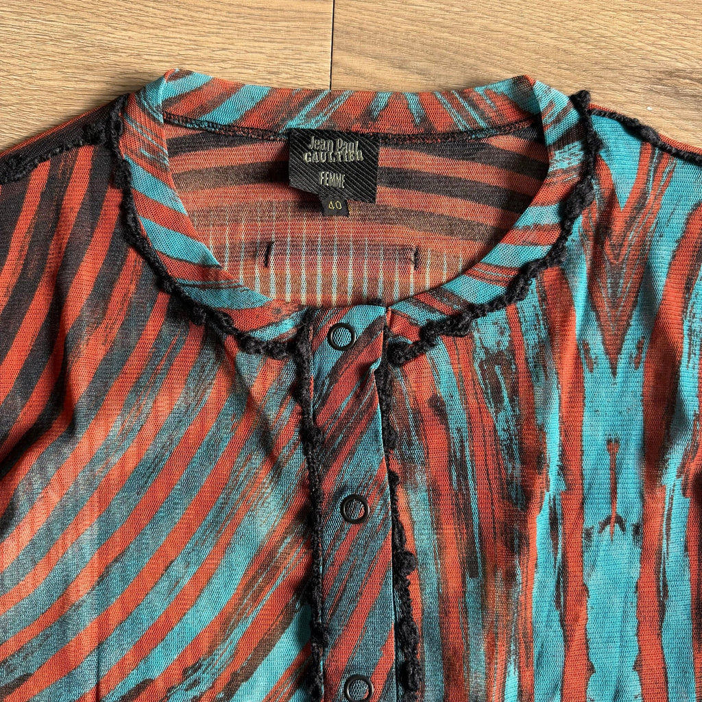 Jean Paul Gaultier Femme Psychedelic Face Graphic Mesh Cardigan