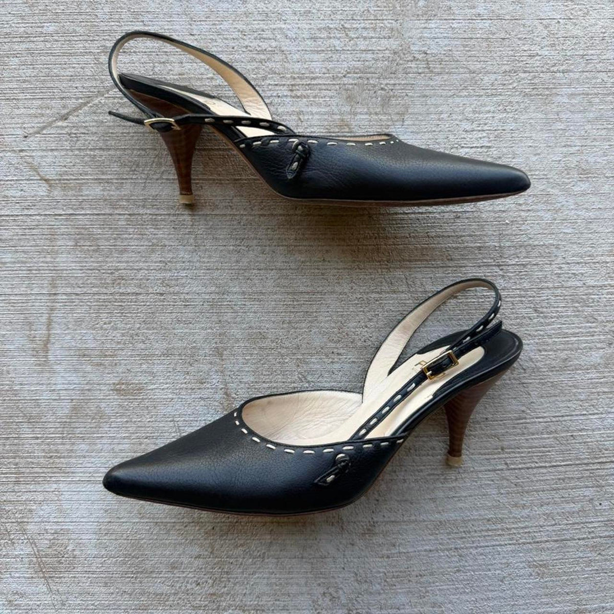 Fendi Selleria Black Leather Slingback Pumps