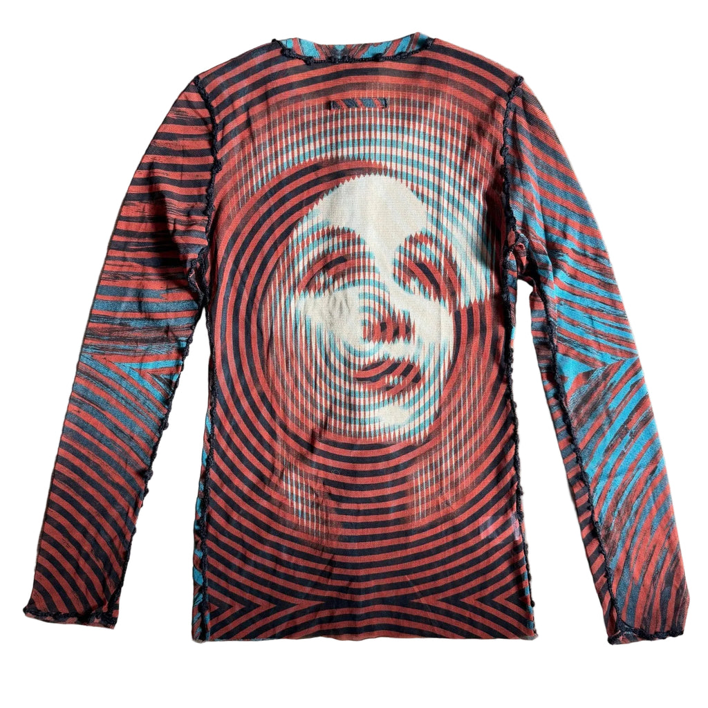 Jean Paul Gaultier Femme Psychedelic Face Graphic Mesh Cardigan