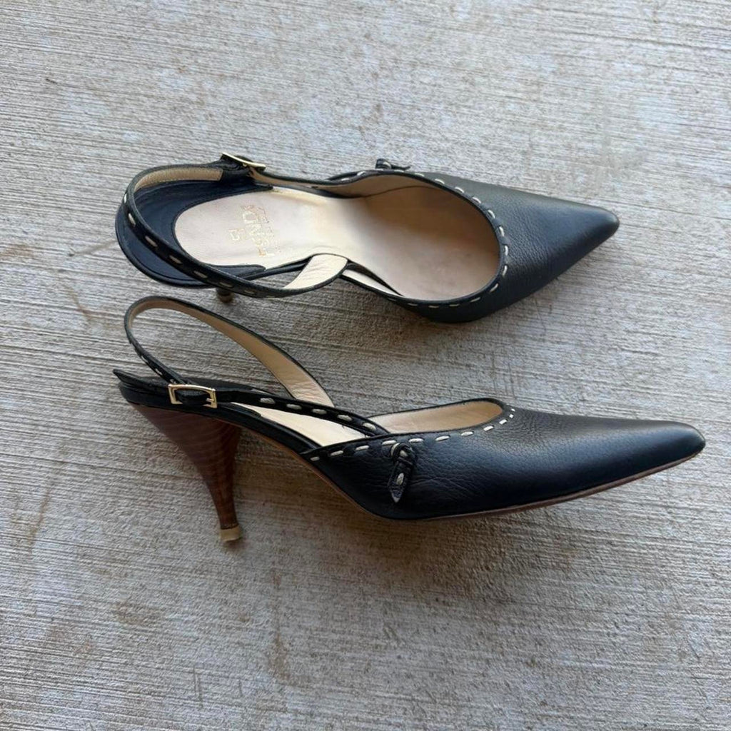 Fendi Selleria Black Leather Slingback Pumps