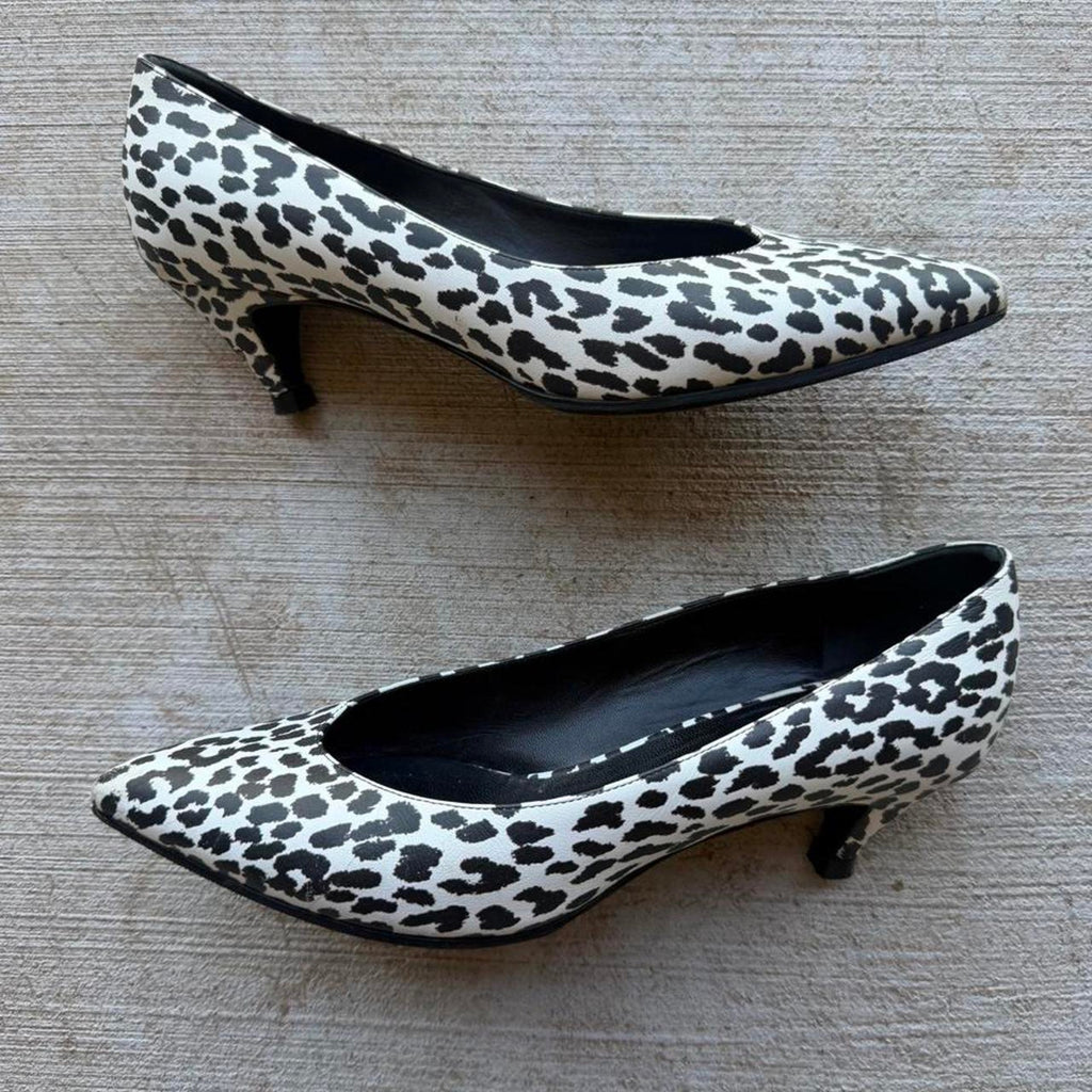 Saint Laurent Leopard Calf Hair Pointed Kitten Pumps