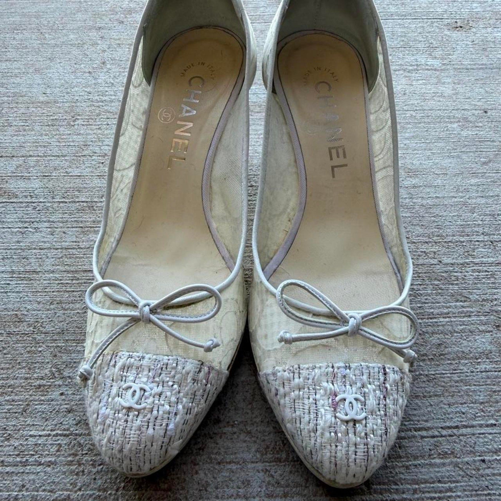 Chanel Tweed Cap-Toe Camellia Mesh Pumps Y2K