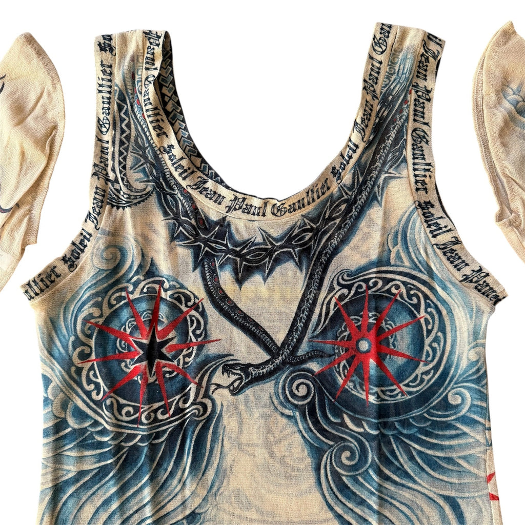 Jean Paul Gaultier Soleil Tattoo Mesh Tank Top