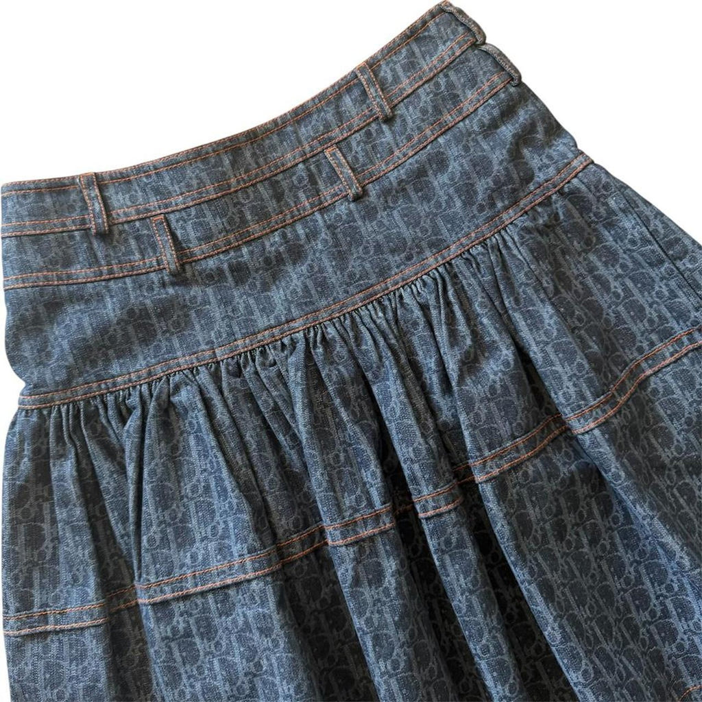 Christian Dior Trotter Monogram Denim Flared Skirt