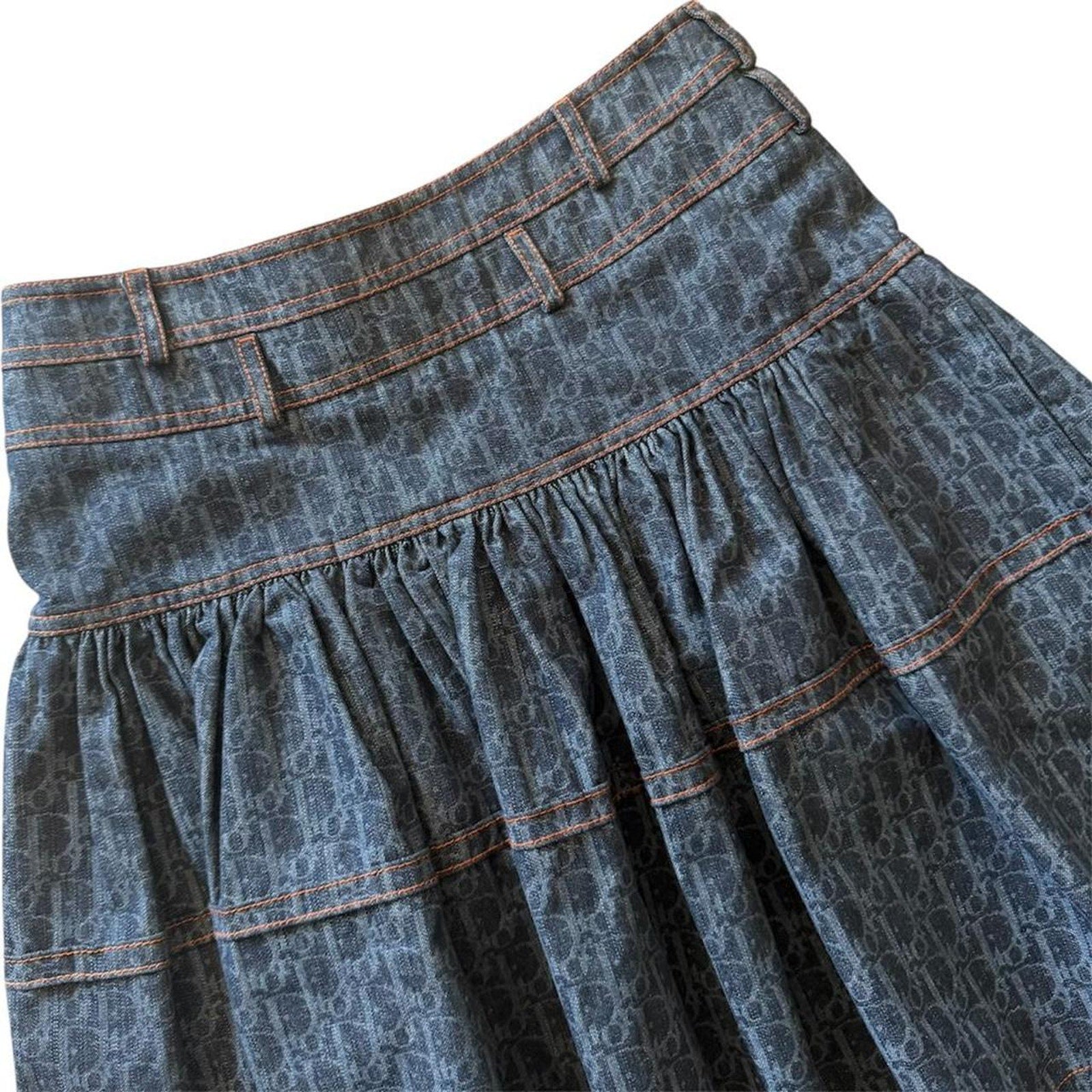 Christian Dior Trotter Monogram Denim Flared Skirt