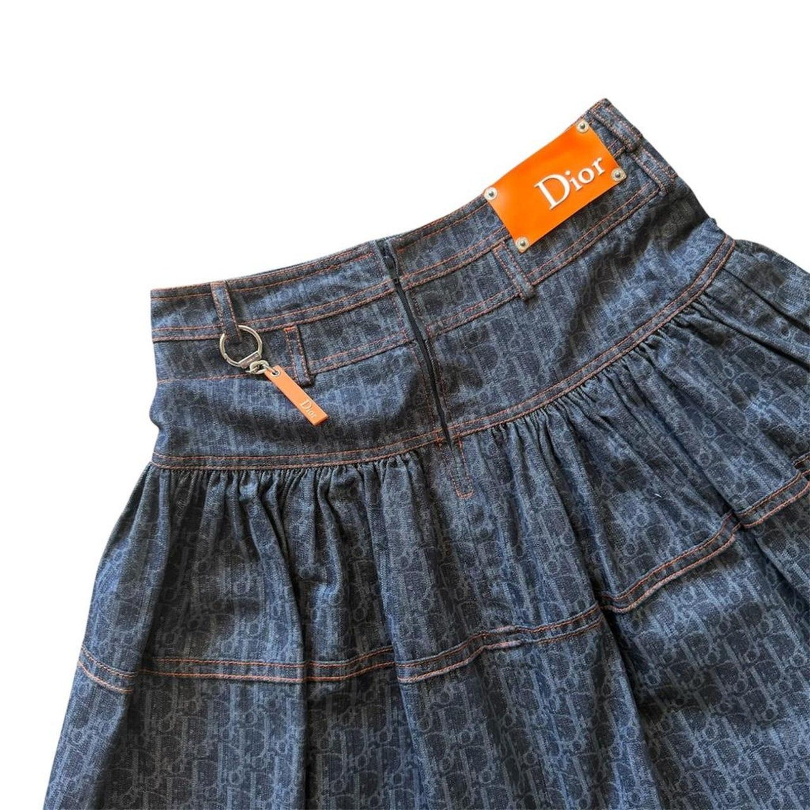 Christian Dior Trotter Monogram Denim Flared Skirt
