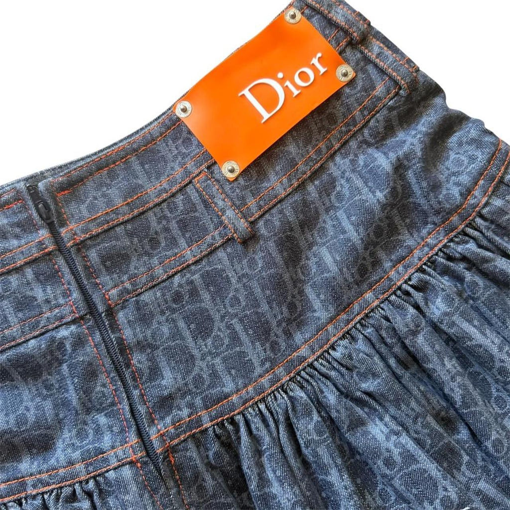 Christian Dior Trotter Monogram Denim Flared Skirt